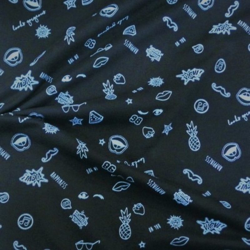 Sommersweat Pop Art Symbole Blau / Schwarz